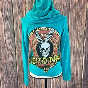 ⭐️Lauren Moshi Ghetto Tunes full zip teal green hoodie jacket nwt size xs